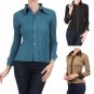 Long Sleeve Button Down Crinkled Collared Blouse Top Fashion Central