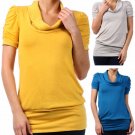 Tunic Short Sleeve Draped Cowl Neck Light Weight Sweater Fashion Central