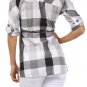Plaid Button Down 3/4 Sleeve Tunic Top w/ Tie Front Fashion Central