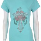 "LOVE" Heart Cross Embellished Crew Neck Cotton T-Shirt by Fashion Central