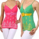 Slinky Faux Belt Tank Sleeveless V-Neck Top