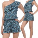 One Shoulder Floral Print Romper w/ Elastic Waist Fashion Central