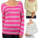 Loose Fit Long Sleeve T-Shirt Striped Boat Collar Top
