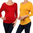 Casual Relaxed Fit 3/4 Dolman Sleeve Boat Collar Draped Jersey Top