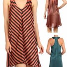 Striped Asymmetric Racer Back Lightweight Shift Dress