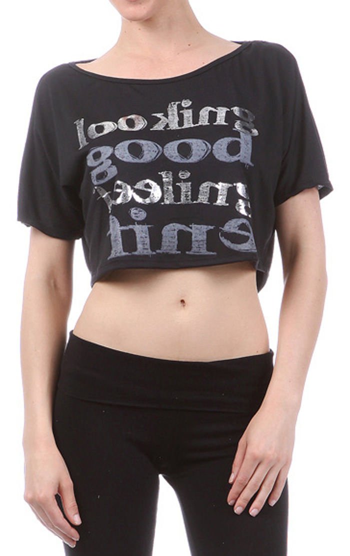 Cropped Reversed logo "Looking Good, Feeling Fine" Short Sleeve T-Shirt