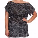 Chiffon Top with Swirl Design Open Shoulder Blouse