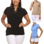 Stretchy Cotton Blend Top Collared Polo Shirt with Pipe Trimming