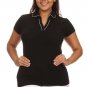 Stretchy Cotton Blend Top Collared Polo Shirt with Pipe Trimming