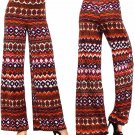 New Colorful Tribal Print Wide Leg Palazzo Fold Over High Waist Pants