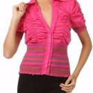 Button Down Smock Shirt Short Sleeve Ruched Top