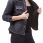 Distressed Rhinestone Heavy Denim Button Down Shirt