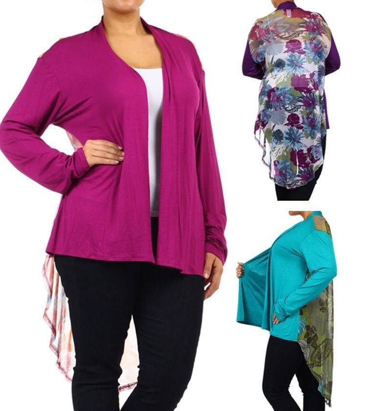 Woman's Plus Size Multi-Color Asymmetrical High-Low Cardigan Draped Top