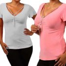 Slinky Jeweled Blouse Sexy Fitted V-Neck Top w/ Flutter Sleeves