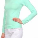 Sea Foam Green Mock Neck Long Sleeve Basic Casual Top Fitted Stretchy Turtleneck