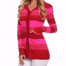 Striped Button Down Crochet Knit Long Sleeve Cardigan w/ Pockets