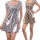 New Metallic Gold Silver Retro Abstract Print Club Party Dress