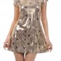 New Metallic Gold Silver Retro Abstract Print Club Party Dress