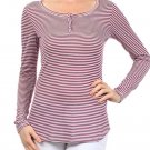 Metallic Striped Long Sleeve T-Shirt 3 Button Henley Top