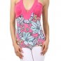 Floral Halter Top Deep V-Neck Slinky Blouse by Fashion Central