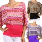 New Multi Printed Blouse W/ Wide Dolman Sleeves Slinky Smock Boat Collar Top