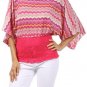 New Multi Printed Blouse W/ Wide Dolman Sleeves Slinky Smock Boat Collar Top