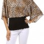 New Multi Printed Blouse W/ Wide Dolman Sleeves Slinky Smock Boat Collar Top