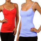 Built in Bra Tank Top Cotton Cami w/ Distressed Straps Fashion Central