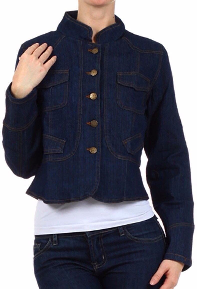 New Woman's Juniors Cotton Denim Jacket with Contrast Stitching