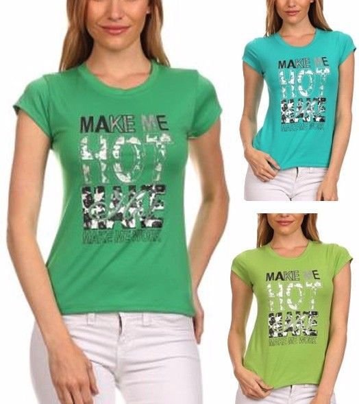 "Make Me Hot - Make Me Work" Summer T-Shirt Cotton Spandex Short Sleeve Top
