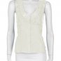 New Sleeveless Button Down Blouse V-Neck Studded Cotton Top w/ Ruffle Trim