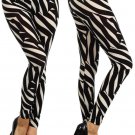 Black Beige Zebra Animal Print Elastic Waist Leggings