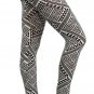 White Black Aztec Diamond Pyramid Printed Leggings w/ Elastic Waist
