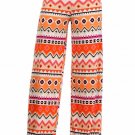 Wide Leg Fold Over High Waist Palazzo Flare Lounge Pants Orange Tribal Print