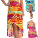 Asymmetrical High Low Hem Colorful Floral Printed Racer Back Dress