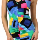 Geometric Printed Multi-Color Ruched Halter Dress