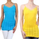 Lace Trimmed Stretchy Long Tank Top with Adjustable Straps & Ruching