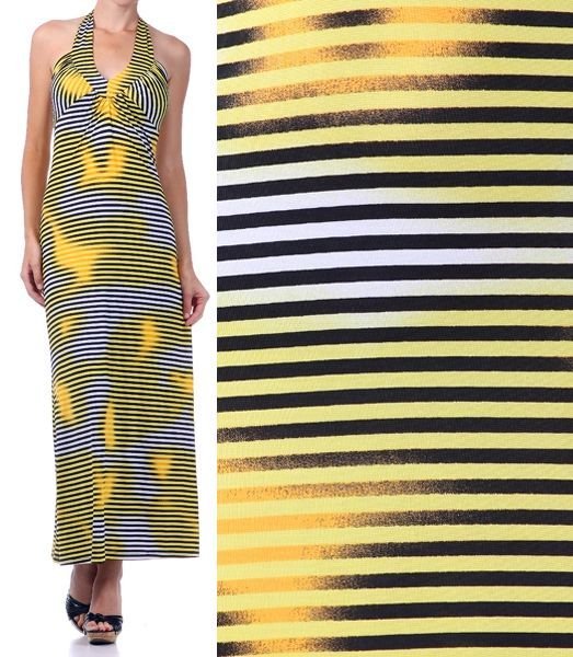 Striped Black White Yellow Long Halter Maxi Dress