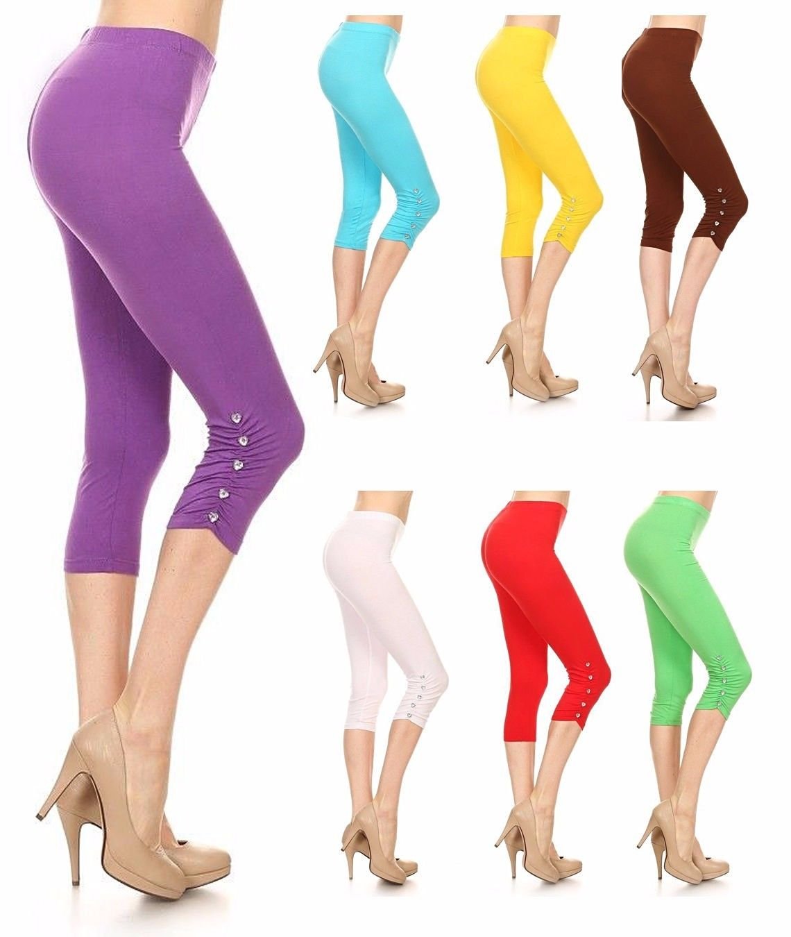 Solid Knit Capri Leggings Jewel Embellishments