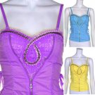 Lace Rhinestone Blouse w/ Faux Zipper Detailing Smock Back Top