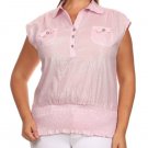 Wet Look Blouse Summer Sleeveless Collared Top with Smock Waist