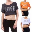 Cropped "Love" Metallic Logo Short Sleeve T-Shirt