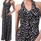 Long Black White Halter Zebra Maxi Dress