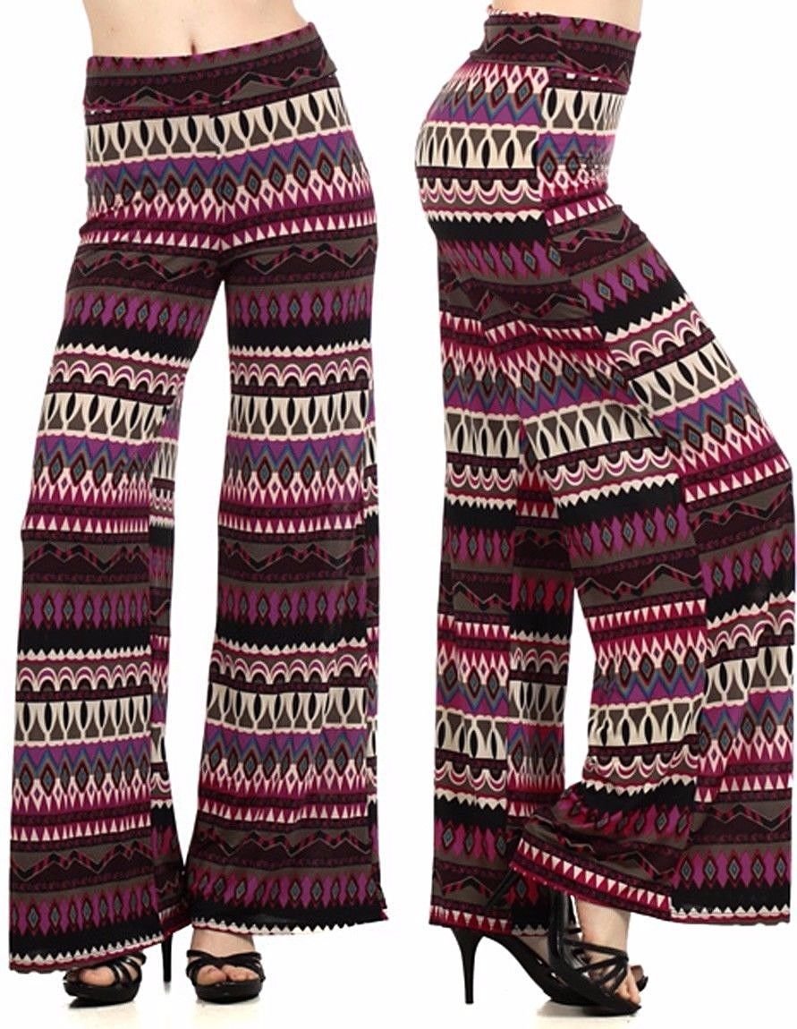 Multicolor Printed Wide Leg Fold Over High Waist Palazzo Flare Lounge Pants