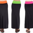 Casual Lounge Long Maxi Skirt w/ Fold Over, Color Block Waist
