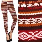 Geometric Multi-Color Fleece Warm Leggings w/ Elastic Waist One Size