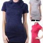 Short Sleeve Fitted Turtleneck Cable Knit Sweater Tunic Top w/ Button Detail