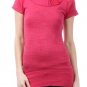 Short Sleeve Fitted Turtleneck Cable Knit Sweater Tunic Top w/ Button Detail