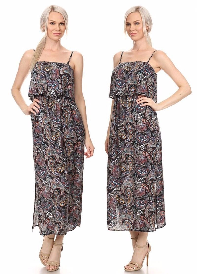 Paisley Print Spaghetti Strap Maxi Boho Peasant Dress