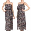 Paisley Print Spaghetti Strap Maxi Boho Peasant Dress